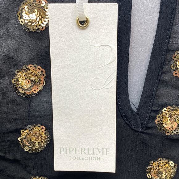 Piperlime Collection Sheer Black w/ Gold Sequin New Year Party Crew Neck Top S - Picture 6 of 8